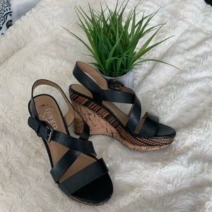 Black Cork Wedged Summer Heels
